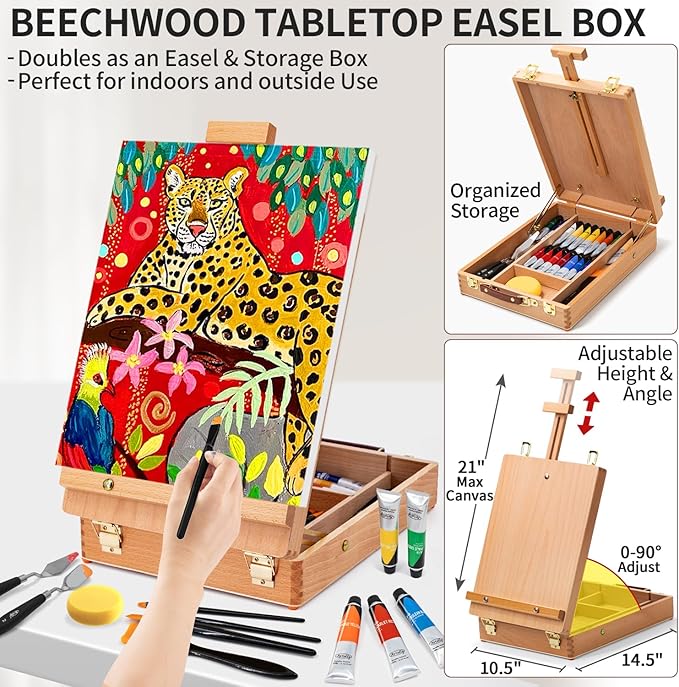 66-Piece Acrylic Painting Kit with Desktop Easel,32 Colors Acrylic Paint Set(22ML), Paint Brush Set & Case, Brush Basin, Complete Art Supplies Painting Set for Adults, Artists, Beginners