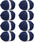 Inhand 8 Pack Chunky Chenille Yarn for Crocheting–30.6 Yards, 7.7oz, Soft Fluffy Thick Yarn,Gifts for Men/Women Birthday Christmas Unique,Hand Knitting for Blankets&DIY Crafts (Navy Blue)