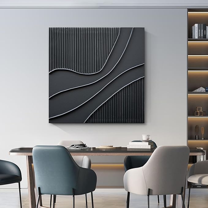 NANKAI Art Hand-Painted Black Texture Minimalist Oil Painting 24x24 inch Abstract Home Wall Art Deco Painting