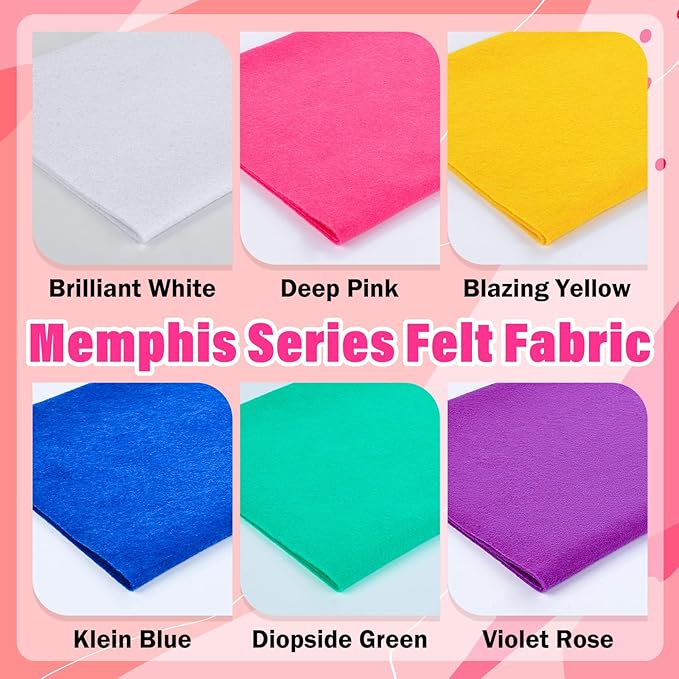 XSEINO 6 Rolls 12"x35" 1.4mm Thick Soft Felt Fabric Sheet 6 Assorted Memphis Series Colors Felt Pack for DIY Craft Sewing Squares Nonwoven Patchwork