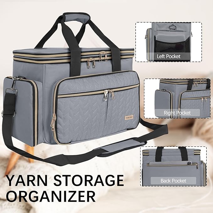 Large Knitting Bag Yarn Storage Organizer,Portable Crochet Tote Bag,Yarn Bags for Crocheting On The Go for Knitting Needles, Crochet Hooks, Knitting Accessories, Unfinished Project