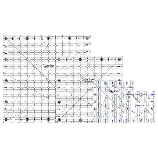 The Quilted Bear Quilting Rulers - Transparent Acrylic Non Slip Quilting, Patchwork & Sewing Ruler with Clear Black Lines & 30, 45 & 60 Degree Angles for Perfect Accuracy (4.5", 6", 9.5" & 12.5")