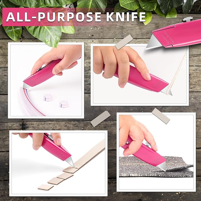 DIYSELF Utility Knife, 20 Pack Heavy Duty Box Cutter Retractable, Box Cutter Knife, Box Opener, Cardboard Cutter, Utility Knives for Garage, Home and Office, PVC Pipe Cutter (Pink)