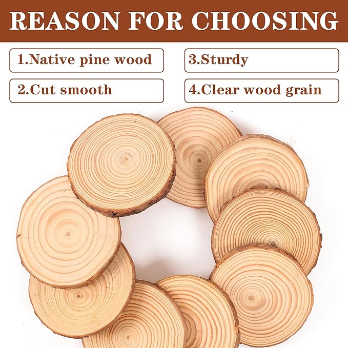 Unfinished Natural Wood Slices 30Pcs 3.5-4 Inch Round Wood Discs for Crafts Wood Christmas Ornaments,Wedding Centerpieces Paintings DIY Crafts Disc Coasters