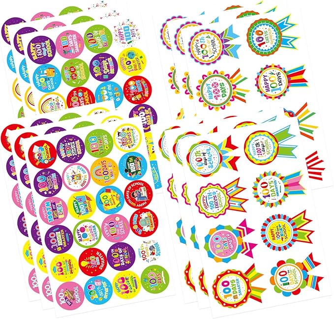 192 PCS Happy 100 Days of School Stickers for Kids, 100th Day Smarter Badge Reward Stickers, Teacher Reward Smarter Sticker School Party Favors