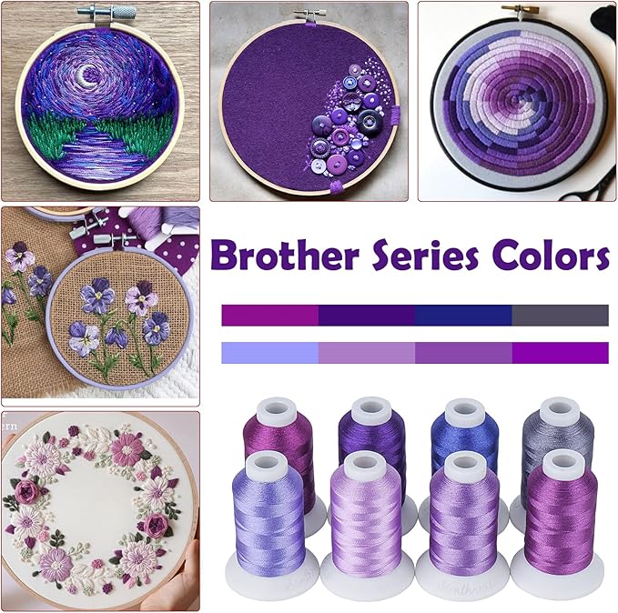 Simthread Purple Embroidery Thread – 8 Shades Compatible with Brother Colors, 550 Yards Each, 40WT Polyester, for Brother, Babylock, Janome, Singer & Other Machines