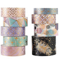 YUBBAEX Mystic Gold Washi Tape Set Wide Silver Foil Masking Tape Decorative for Arts, DIY Crafts, Journal Supplies, Planners, Scrapbook, Card/Gift Wrapping (Geometric Aesthetics)