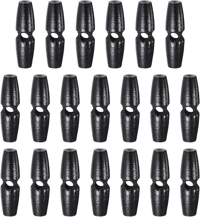 HARFINGTON 20pcs Wooden Toggle Buttons 40mm / 1.6" Single Hole Wood Olive Horn Sewing Buttons for Coat Sweaters Clothing DIY Craft, Black