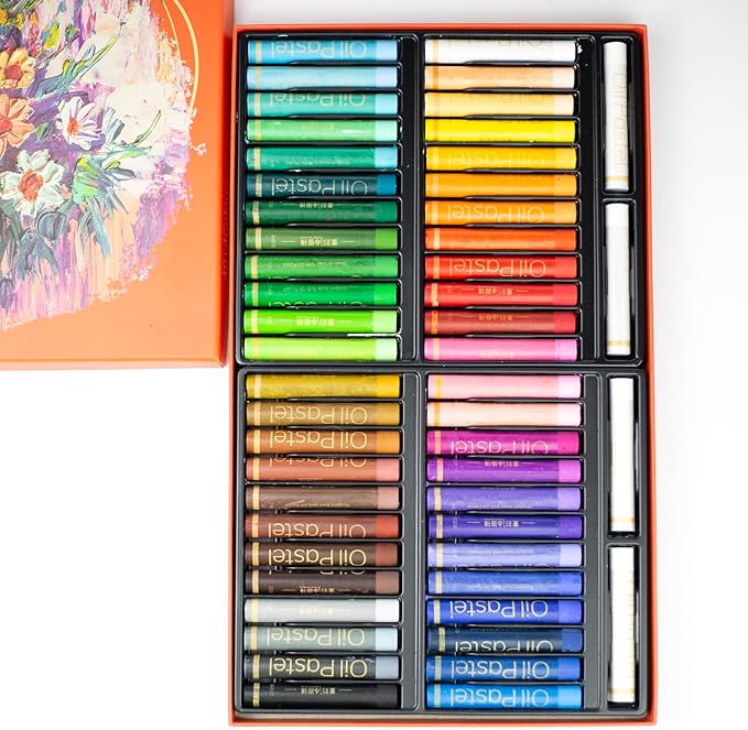 Extra Soft 48 Colors Oil Pastels Set + 4 Bonus White Sticks - Blendable, Vibrant Art Supplies for Students Teachers & Artists