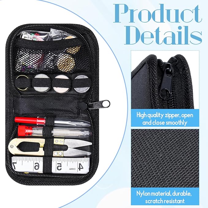 Survival Sewing Kit with Buttons, Complete Thread Needle Repair Tools Small Repair Tools in Durable Nylon Case with Zipper Closure for Emergency Everyday Use Home Outdoor Travel
