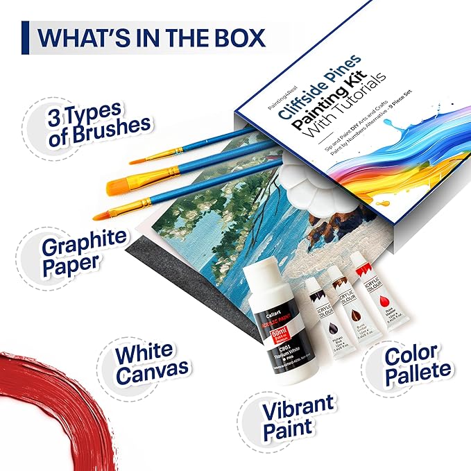 Painting4Real DIY Art Painting Kit for Adults – Learn to Paint Cliffside Pines with Video Tutorials – 9 Pieces Acrylic Paint Set for Adults –Perfect Christmas Crafts & Holiday Gifts for Art Lovers