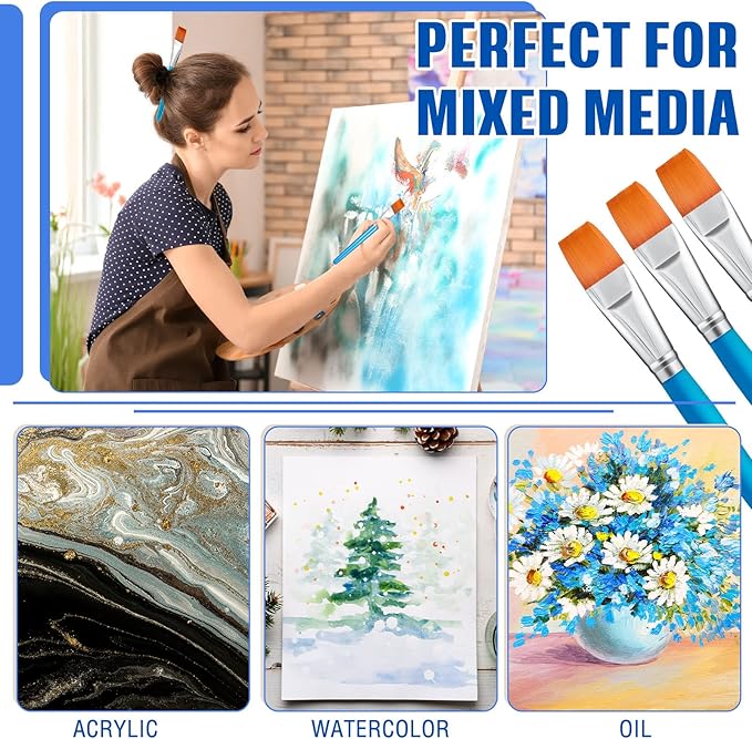 Zonon 20 Pcs Flat Paint Brushes Acrylic Painting Craft Accessories Classroom Prizes Gifts Small Watercolor Paint Brushes Bulk for Adult Artist Detail Oil Canvas Face(3/4 Inch,Blue)