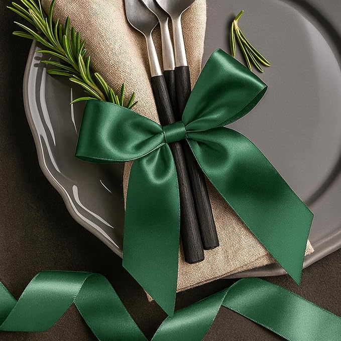 Fullive Ribbon for Gift Wrapping, 1 1/2 Inch 30 Yards Dark Green Ribbon, Polyester Ribbons for Flower Bouquet for St. Patrick's Day Christmas Decorations DIY Bows Wrapping Bouquet Floral Arrangements