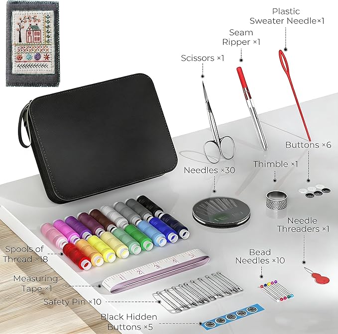 DIY Embroidery Stitch Collection, Portable All-in-One Embroidery Stitch Book & Sewing Kit，Embroidery Stitches with Free Tutorials and Sewing Tool Kit，Beginner-Friendly (86pcs)