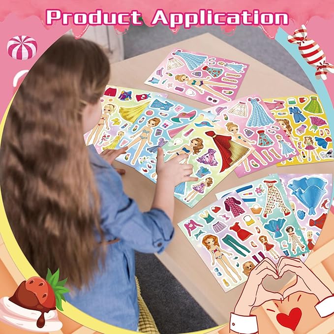 Stickers for Kids, 24 Sheets Dress Up Stickers for Girls, Make Your Own Fairy Princess Sticker, Birthday Party Favor, Classroom Rewards, Art Craft