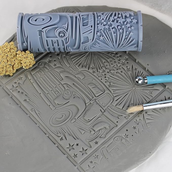 Classic Pickup Truck Clay Texture Roller (4") - America Set #01 - Embossing Pattern Roller for Polymer & Ceramic Clay, Pottery & Crafts