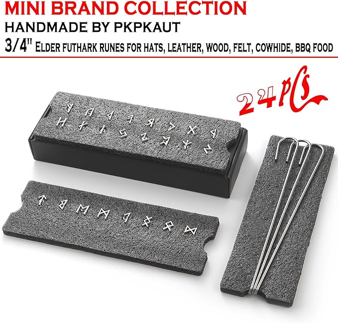 24Pcs Mini 3/4" Branding Irons, Elder Futhark Runes Custom Wood Branding Iron Personalized for Wood Working, Leather Hats, Felt, Cowhide, BBQ Brander & Bread Logo, Steak Branding Iron for Food