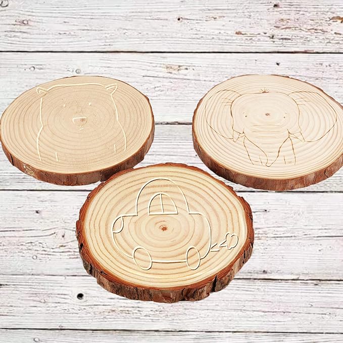 12 PCs 6.3-6.7 Inch Wood Slices for Crafts, Unfinished Wood Rounds with Bark, Round Wooden Discs Circles for Christmas Ornaments Wedding Rustic Decoration DIY Handcrafts Arts