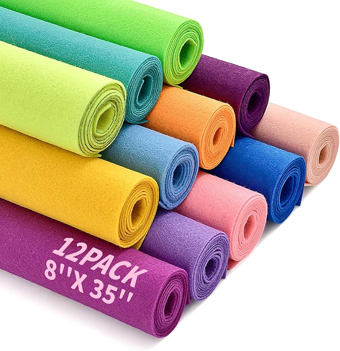 Large Stiff Felt Sheets BundleFelt Fabric Sheets for Crafts 12 Rolls 8"x35" Soft Macaron Color 12 Assorted Colors Felt Pack for DIY Craft Sewing Squares Nonwoven Patchwork (Macaron)