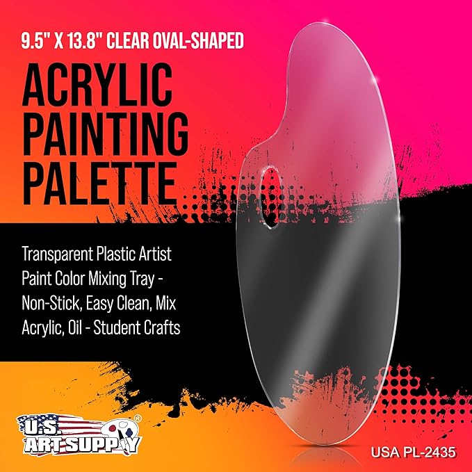 U.S. Art Supply 9.5" x 13.8" Clear Oval-Shaped Acrylic Painting Palette - Transparent Plastic Artist Paint Color Mixing Tray - Non-Stick, Easy Clean, Mix Acrylic, Oil - Student Crafts