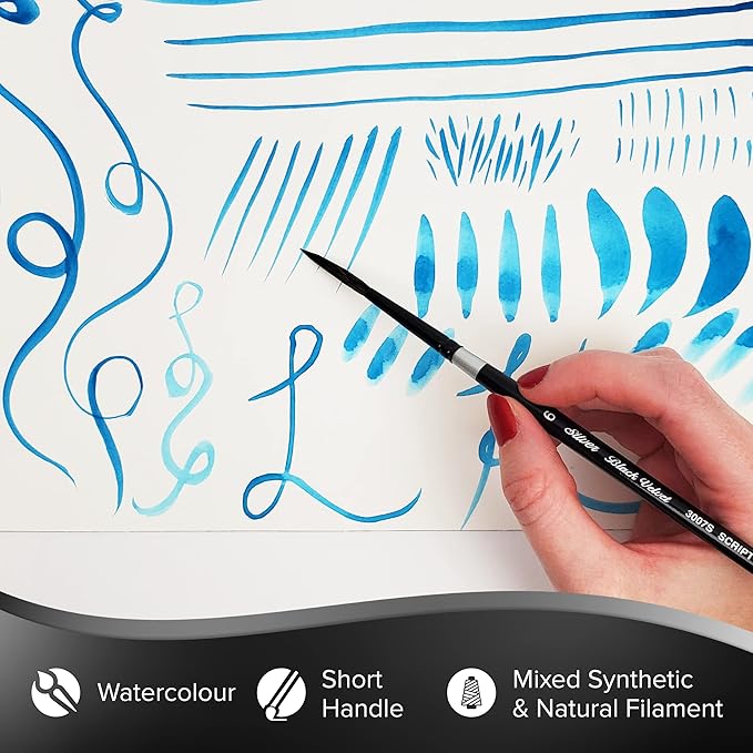 Silver Brush Limited 3007S -6 Black Velvet Script Liner Paintbrush for Watercolor, Gouache, Inks, & Dyes, Size 6, Short Handle