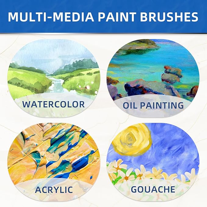 Falling in Art 6 Pcs Watercolor Paint Brushes, Artist Painting Brush Set with Round, Flat, and Filbert, Watercolor Brushes for Acrylic, Gouache, and Oil Painting