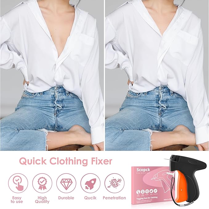 Stitch Gun for Clothes - Handheld Stitch Tag Gun Quick Clothing Fixer - Tagging Gun - Sewing Kit Includes 6 Needle, 1000 Black Fasteners and 1000 White Fasteners (Black, Orange)