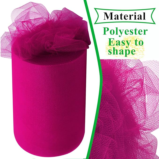 Fandango Pink Tulle Fabric Rolls 6 Inch by 100 Yards (300 feet) Fabric Spool Tulle Ribbon for DIY Halloween Tutu Bow Baby Shower Birthday Party Wedding Decorations Christmas Craft Supplies