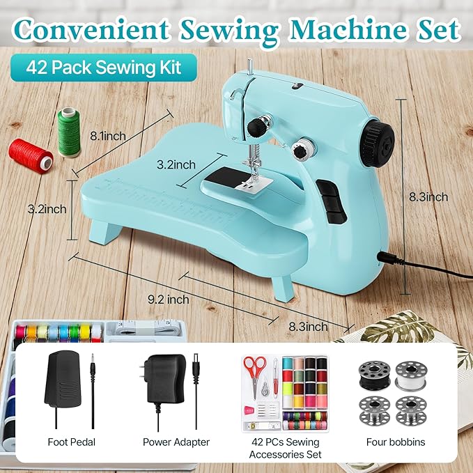Mini Sewing Machine, Portable with Extension Table & Sewing Kit, Dual Speed Control, Built-in Light, Ideal for Beginners & Quick Household Repairs