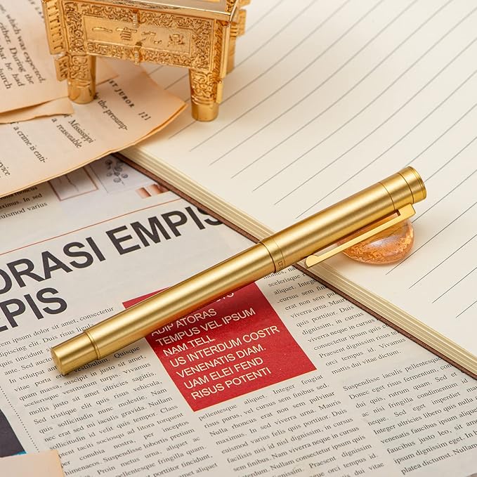 Hongdian Solid Brass Fountain Pen Medium Nib Classic Design Smooth Writing Copper Pen with Ink Refill Converter and Pen Box Set