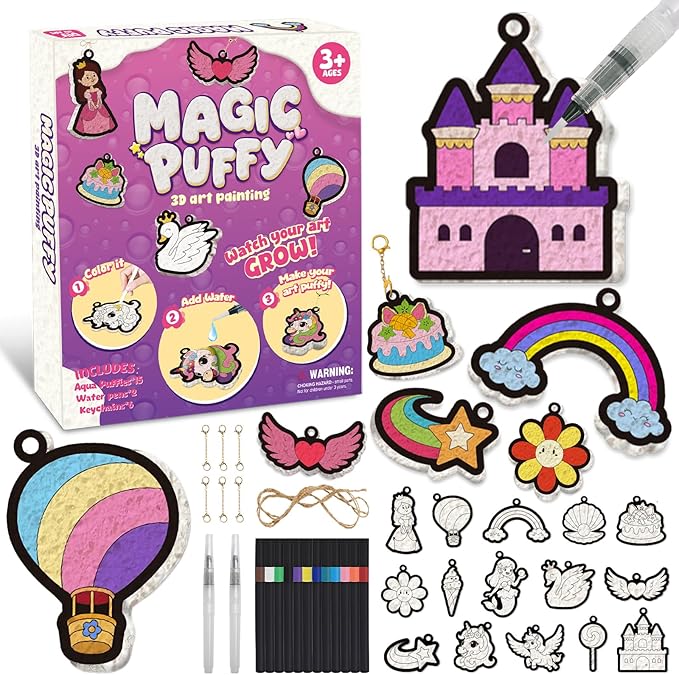 Taotuo Magic Foam Texture Painting Kit - 3D Art Puffy Paint Kit, Princesses & Unicorns,15 Mess-Free Paint by Number Craft for Kids Ages 3-10