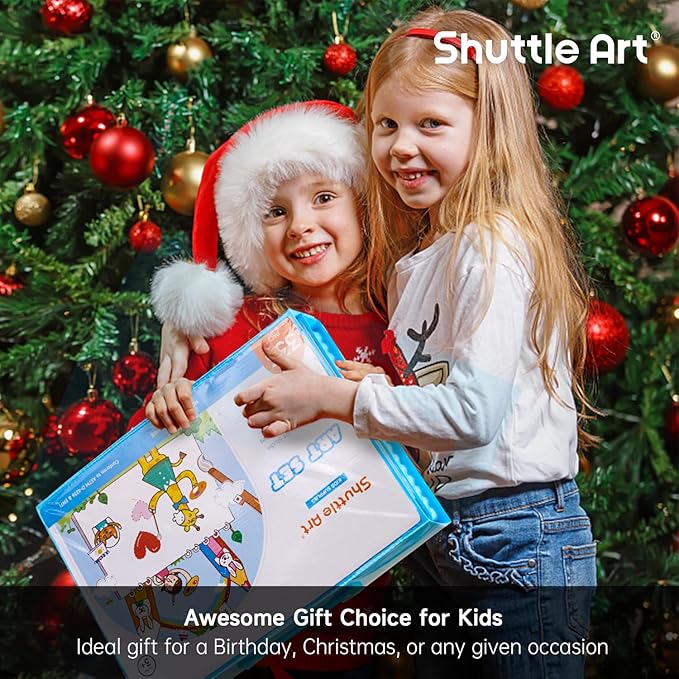 Shuttle Art 335 Piece Kids Art Set, Multi-Media Art Supplies, Gift Art Kit with Trifold Easel, 2 Drawing Pads, 2 Coloring Books, Oil Pastels, Crayons, Watercolors, Markers, Colored Pencils (Blue)