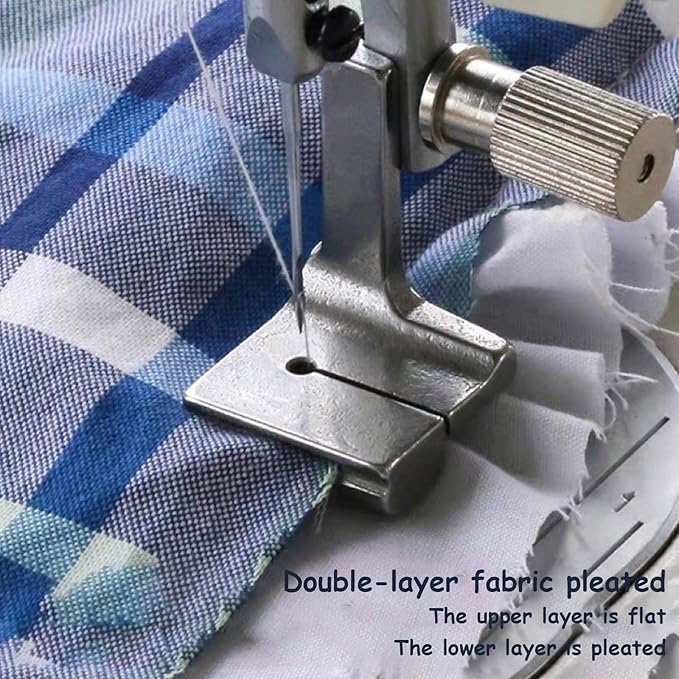 Generic Piping Sewing Machine Presser Foot, 2024 New Double Gathering Pleated Shirring Presser Foot, P5 P50 P5W Fits for Most of Sewing Machine (P5W,3), Silver, FRJYJ01