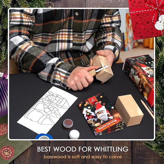BeaverCraft DIY06 Santa Whittling Kit – Wood Carving Kit for Beginners – Wood Carving Tools Set, Diy Crafts for Adults – Woodworking Kits for Kids&Teens – Hobby Kits for Adults, Woodworking Gifts