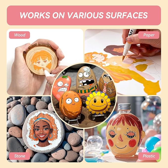 Arrtx Acrylic Markers Skin Tone 30 Colors,Brush Tip,Water Based Acrylic Paint Pens Paint Markers,Perfect for Glass Marking,Anime Drawing,illustration Sketching,Rock Painting,Stone,Canvas