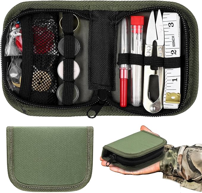 Suncalla Military Survival Sewing Kit Tactical with Buttons Durable Nylon Portable Small Army Sewing Kit for Men Women Complete Thread Needle Repair Tools for Travel Field Emergency