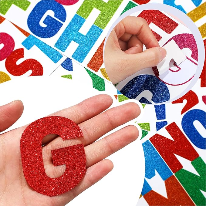 Harloon 232 Pcs 24 Sheets Large Glitter Letter Stickers Big Font Alphabet Letter Self Adhesive Letters Kit Mailbox Stickers for Mailbox Bulletin Boards Classroom Home(Colorful,2.5'')