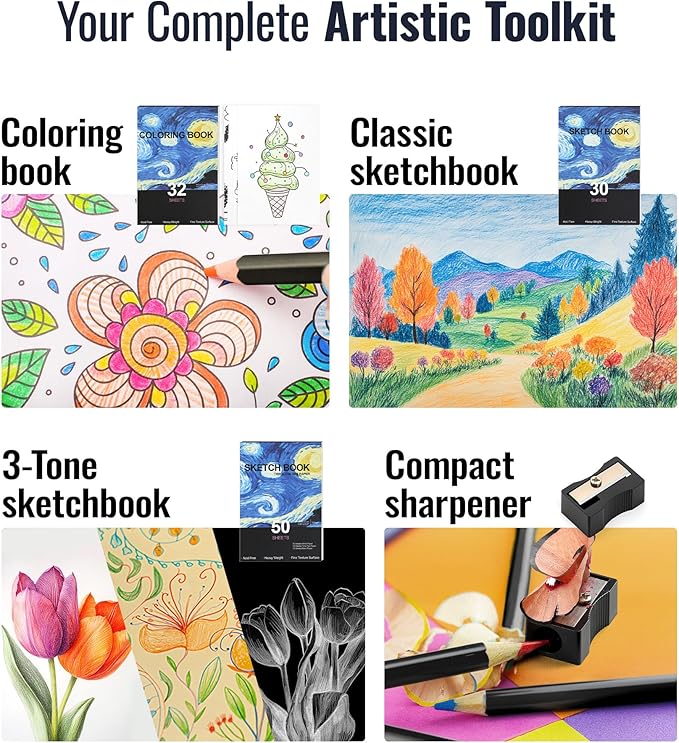 COOL BANK 120 Pack Colored Pencils for Adult Coloring Books, Soft Core Oil Based Color Pencils with Sketch Book, Color Book, Art Supplies with Zipper Case, Gifts for Kids, Artists, Professionals