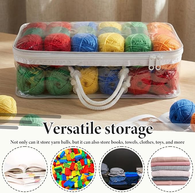 Shinylin 10 Pack Clear Yarn Storage Bags Bulk, 12 x 16 x 4 Inches Yarn Storage Organizer Tote Bag for Knitting Needles Crochet Hooks Wool Balls and Unfinished Project (White)