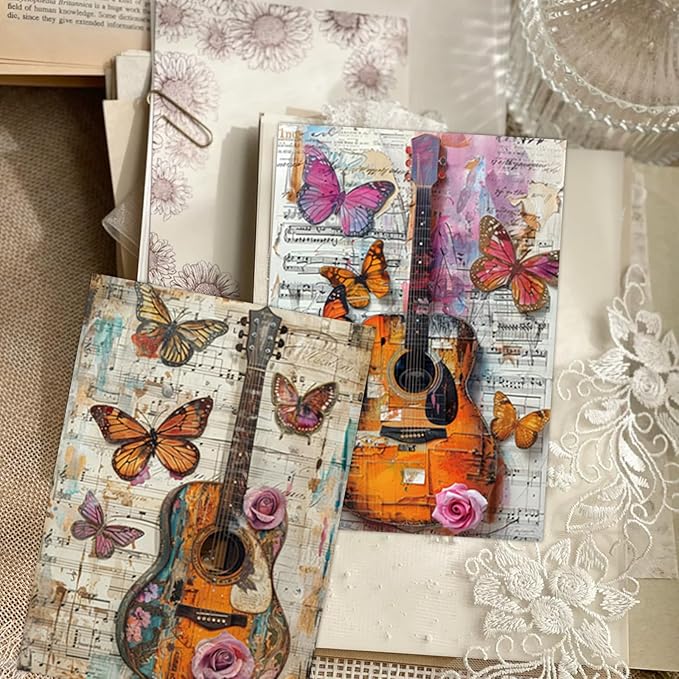 Scrapbook Paper,16 Sheets 4.1x5.8 Inch Guitar Butterfly Style Scrapbook Paper,Single-Sided Vibrant Origami Decoupage Papers for Diy Crafts, Card Making, Art Journaling
