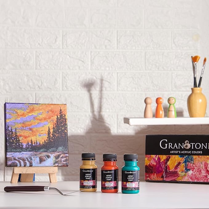 GRANOTONE Acrylic Paint Set of 16 Multicolor Pack 1.69 Fl Oz Each Bottle Non Toxic Water Based Fast Drying Paints for Canvas Wood Fabric and DIY Crafts for Artists Beginners and Kids