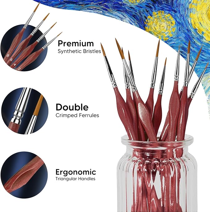 10PC Miniature Paint Brush for Fine Detailing, Detail Paint Brush,Small Painting Brushes for Art, Crafts, Acrylic, Watercolor, Model, Face, Paint by Number, Figurine (Brown)