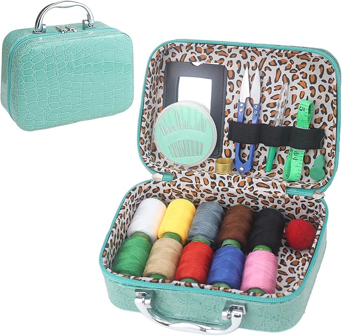 40Pcs Steel Needles for Hand Sewing, Big Eye Steel Sewing Needles Kit with Case, Portable DIY Craft Kits for Adults, Beginner, Emergency,Home,Travel (Turquoise)
