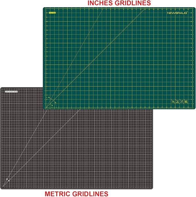 NEWBRAUG 24'' × 36'' Large Self Healing Gridded Rotary Cutting Mat, Big Double Sided 5-Ply Cutting board for Sewing, Quilting, Craft, Fabric & Scrapbooking(Green/Black)…