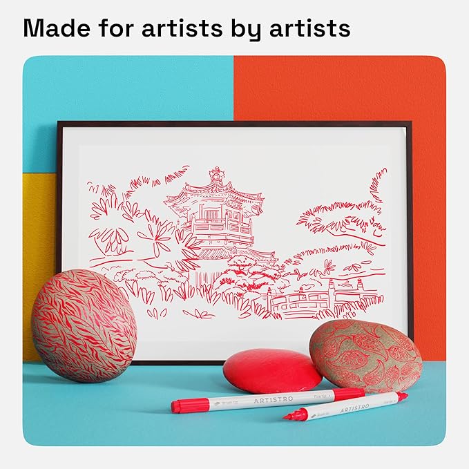 ARTISTRO 2 Red Acrylic Paint Pens, Acrylic Paint Markers Dual Tip (Brush + Fine 1 mm), Canvas, Rock, Glass, Wood, Paper, DYI, Markers for Kids and Adults