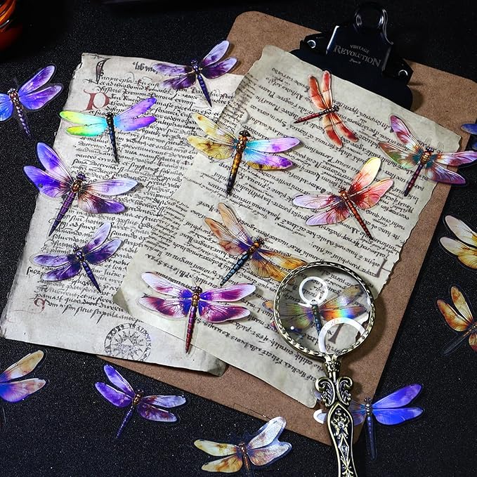 Yoksas 80Pcs Holographic Vintage Dragonfly Stickers - Waterproof Transparent Insect Scrapbook Craft Decorative Stickers for Junk Bullet Journals,Planners,Album