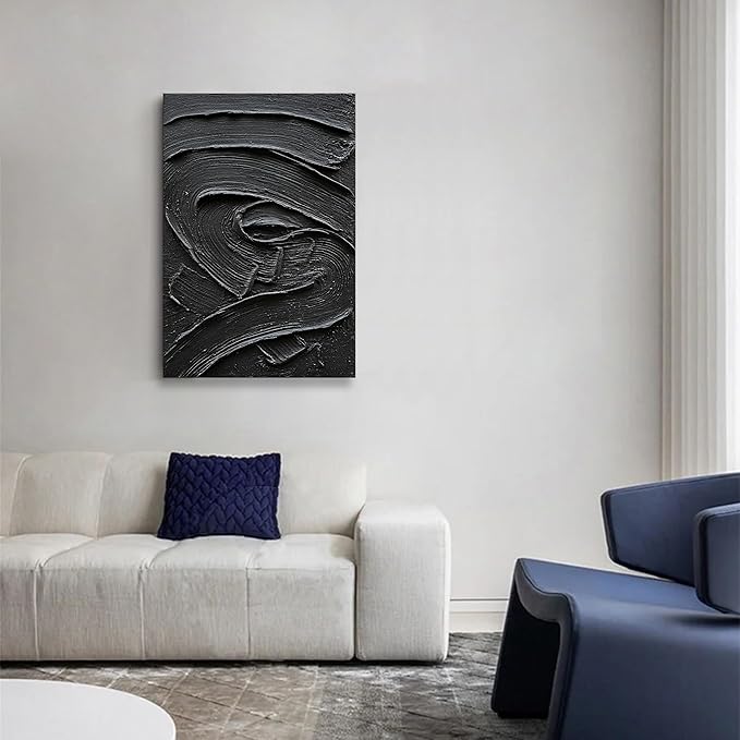 NANKAI Art Hand Painted Black Texture Abstract Oil Painting Contemporary Minimalist Art Home Wall Decoration Painting 36x24 inches