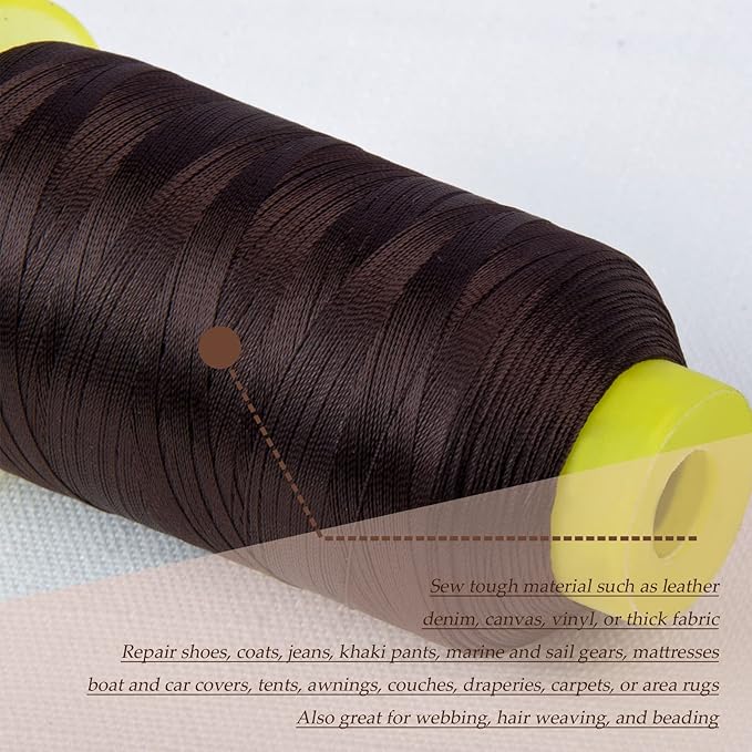 4Pcs Brown Nylon Thread for Sewing,210d/3 Upholstery Thread Heavy Duty,4 Cone of 1500 Yards Each Leather, Weave Needle,Serger Overlock Machine for Sewing Hair