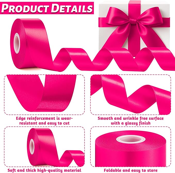 Fullive Rosered Satin Ribbon 1 1/2 Inch, 30Yards Ribbon for Gift Wrapping, Polyester Solid Valentines Day Ribbons for Valentines Day Christmas Decorations DIY Bows Wrapping Bouquet Floral Arrangements