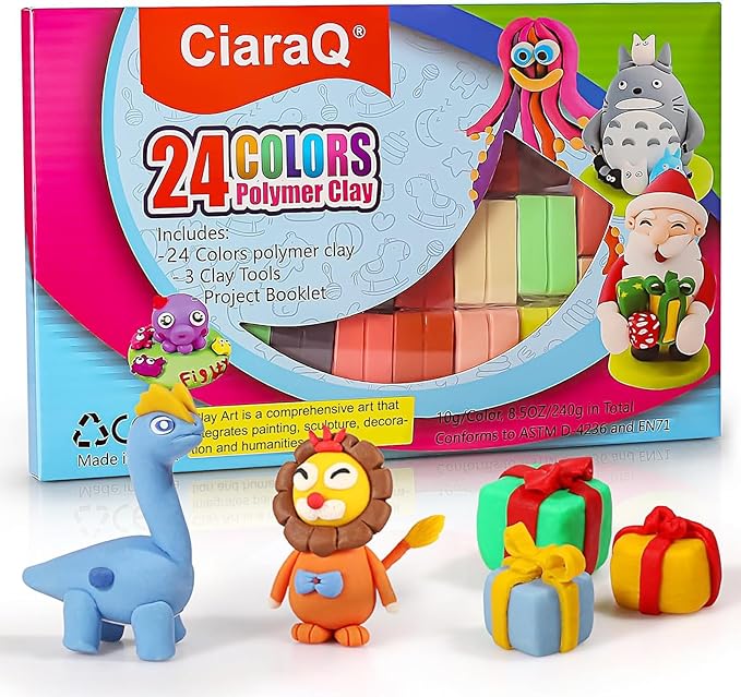 CiaraQ Polymer Clay Kit, Mini Modeling Clay Set for Kids/Beginners/Artist, 24 Colors